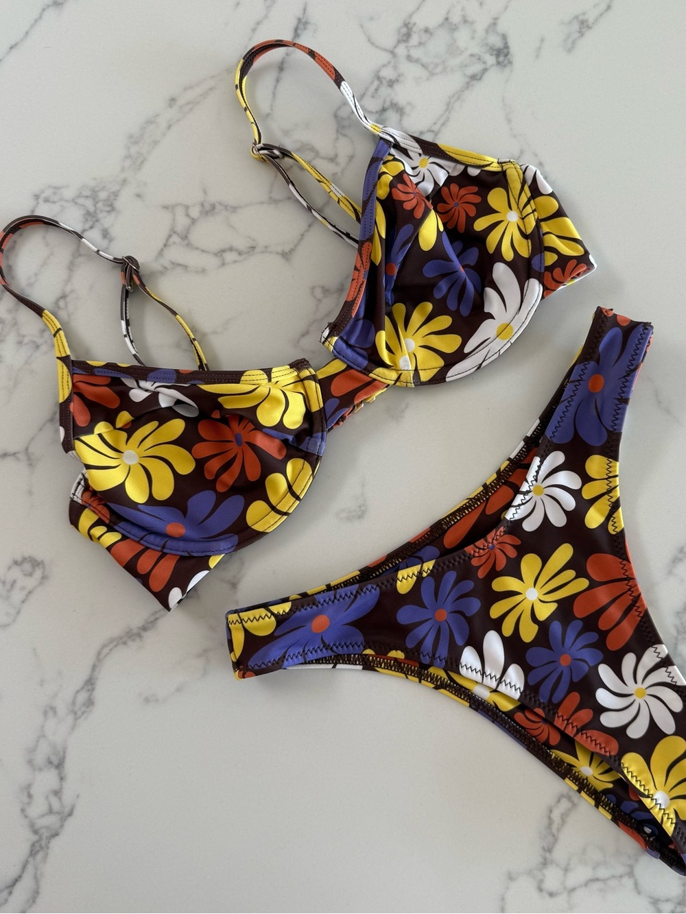 Inner Relm Underwire Bikini Top & Bottom SET - Choc Flower - Size S/M